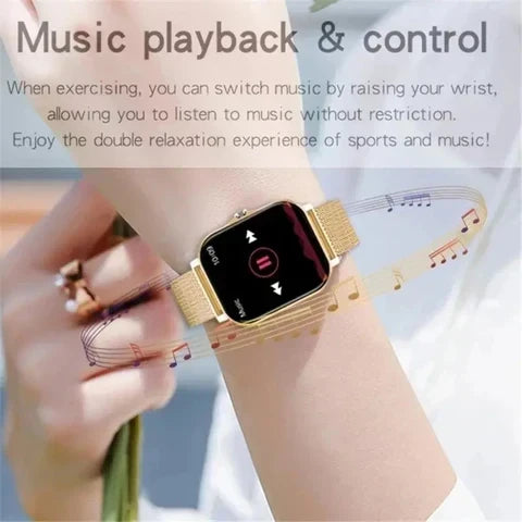 Reloj inteligente deportivo para mujer en elegante caja de regalo, ideal para amantes del fitness.