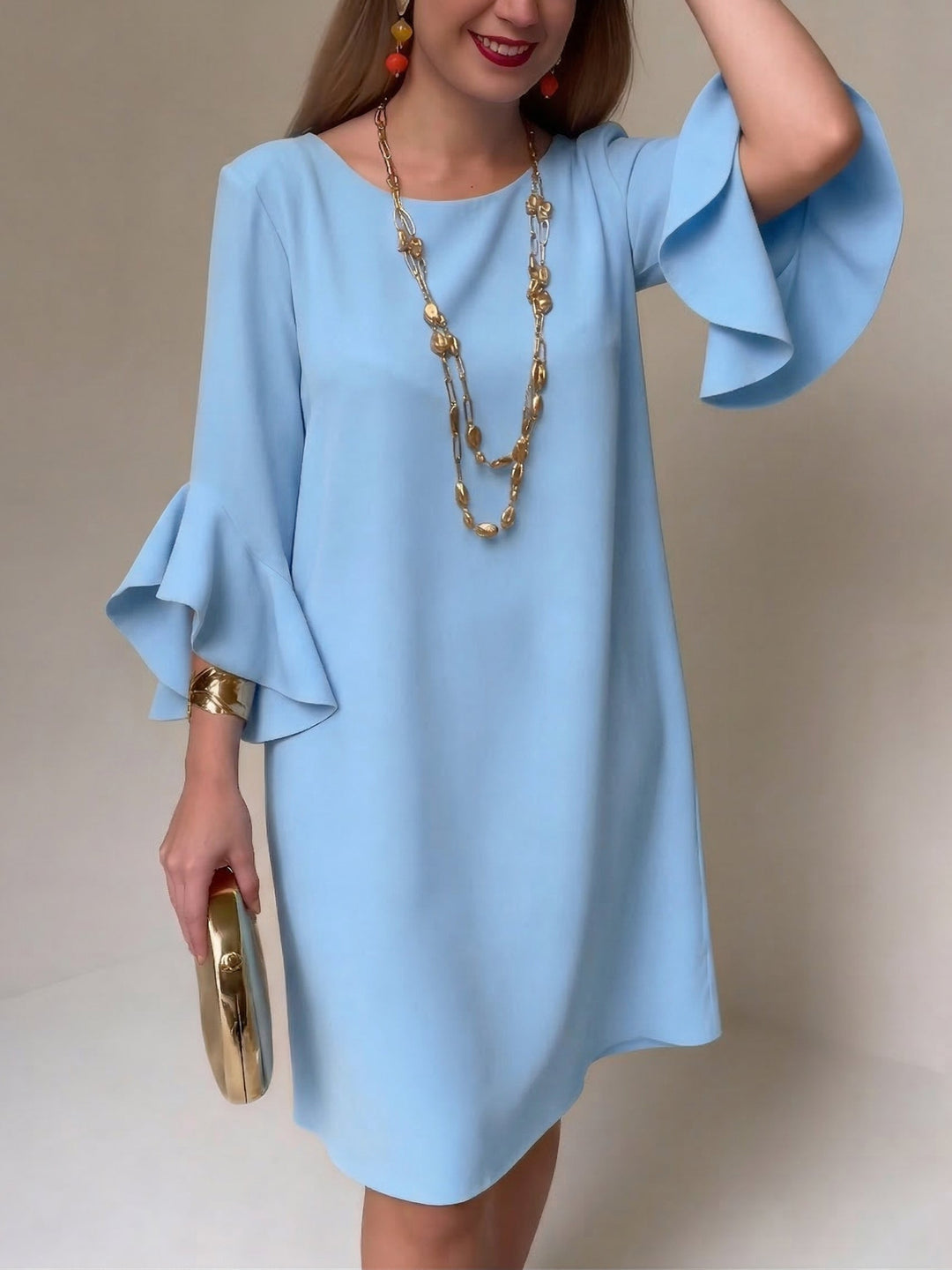 Vestido fluido de verano para mujer, manga volante. Estilo casual y femenino, perfecto para playa. Moda cómoda.
