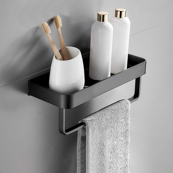 Almacenamiento vertical: estante de baño negro mate resistente.