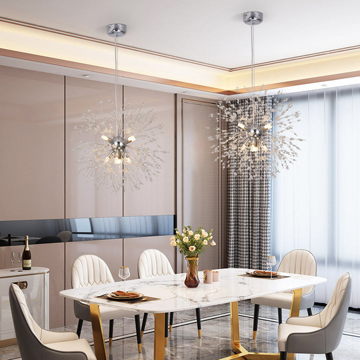 Iluminación de techo contemporánea: lámpara colgante de cristal estilo diente de león para salón.