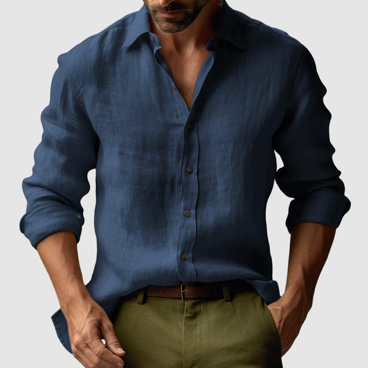 Camisa vintage de manga larga para hombre, ideal para un estilo casual chic. Moda masculina.