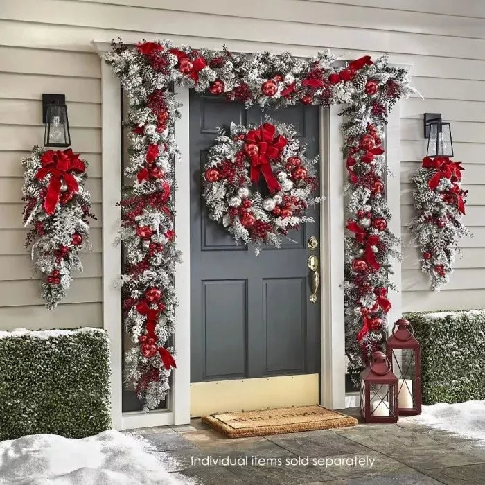 Adorno navideño LED sin cable, fácil instalación con temporizador, decoración festiva blanco y rojo para navidad.