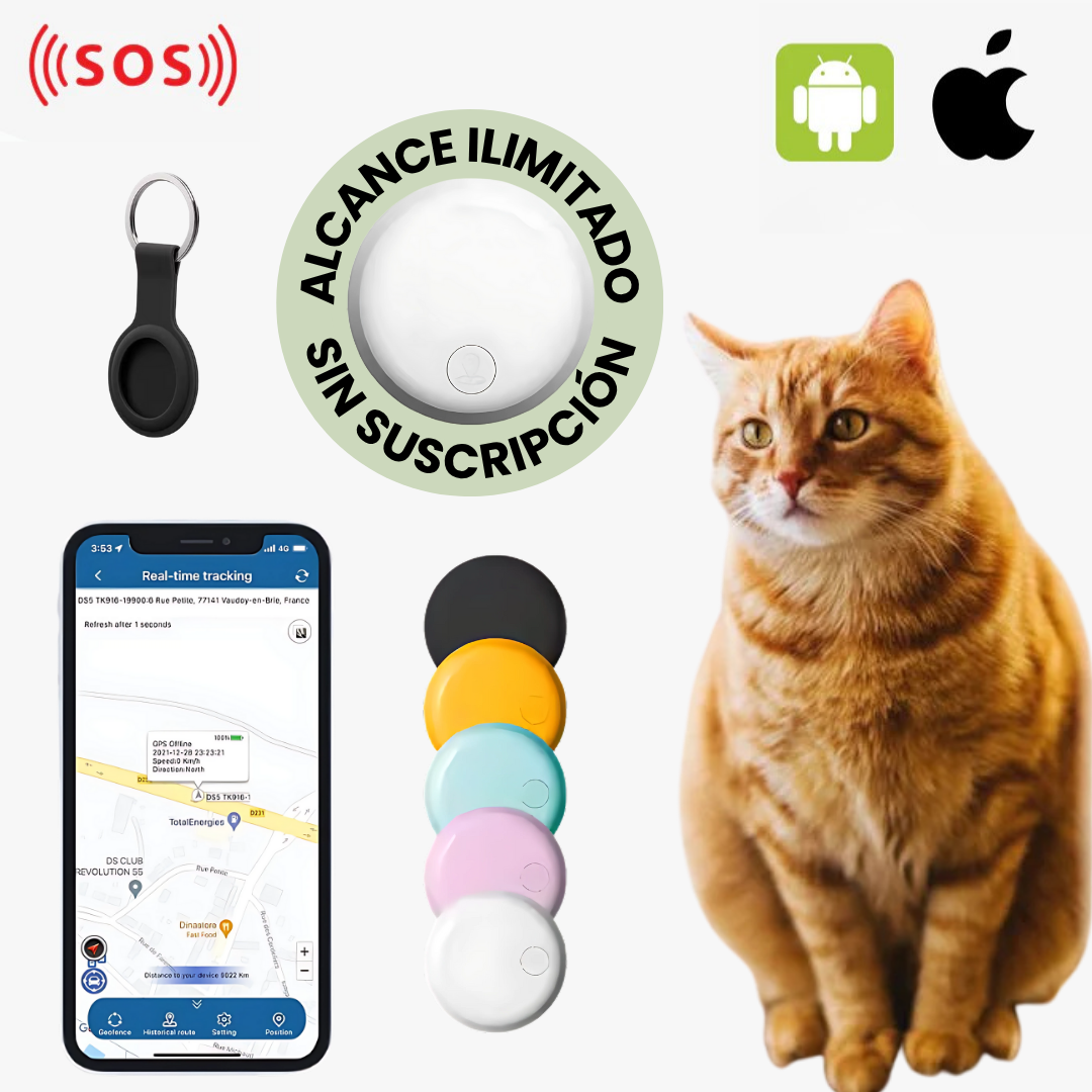 Rastreador GPS ultraligero para gato, localización precisa y segura.