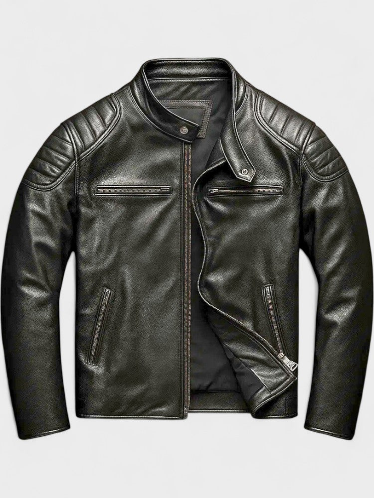 Chaqueta de cuero genuino vintage hombre, estilo motorista. Ideal para el frío de otoño/invierno.