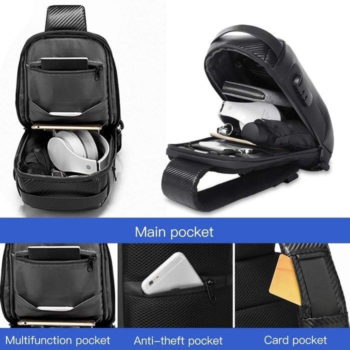 Bolso antirrobo moderno, impermeable, para hombres y mujeres, con USB.