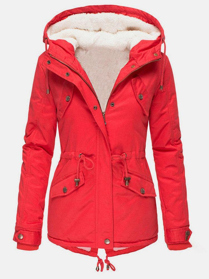 Abrigo de invierno cálido y elegante para mujer con capucha. Ideal para protección contra el frío y la moda urbana.