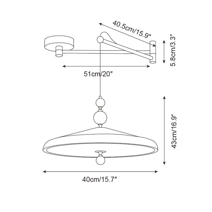 Lámpara de diseño moderno con brazo oscilante y luz LED. Ideal para sala o dormitorio.