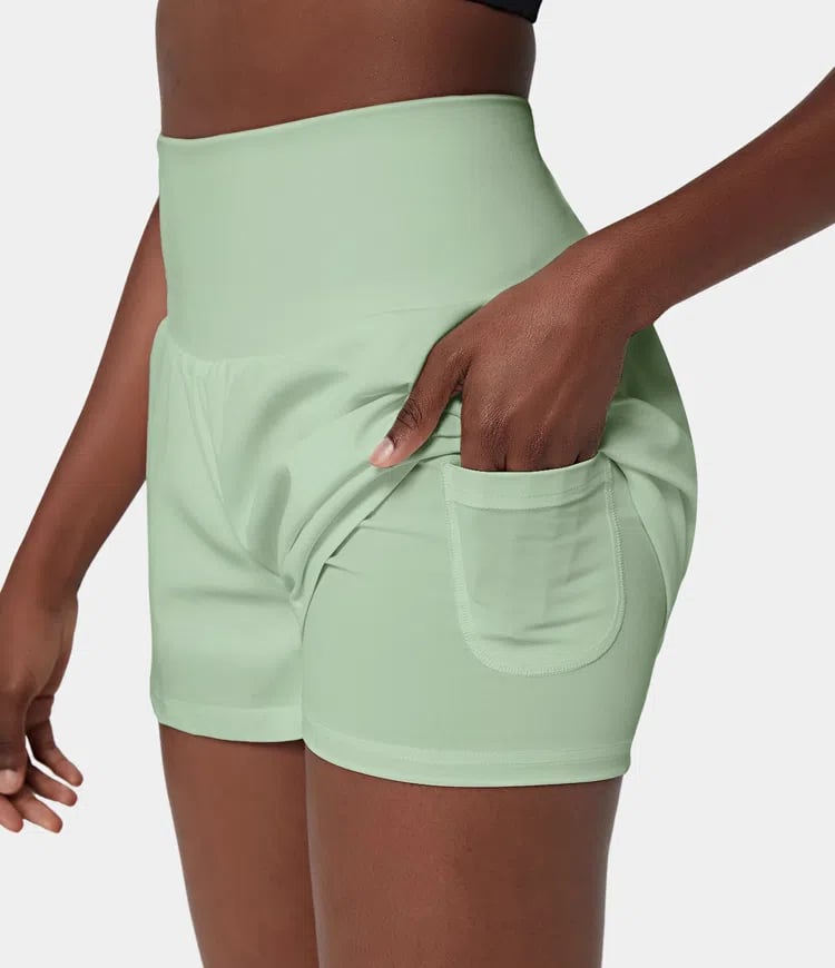 Short femenino cintura alta, bolsillos, para gym, yoga y cualquier deporte.
