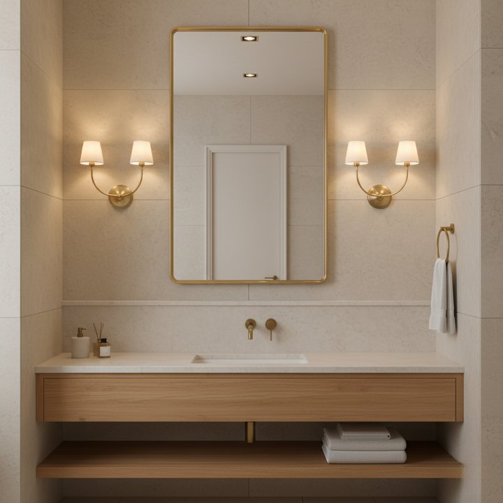 Aplique de pared doble de diseño moderno y elegante. Iluminación ambiental interior con brazos curvos.