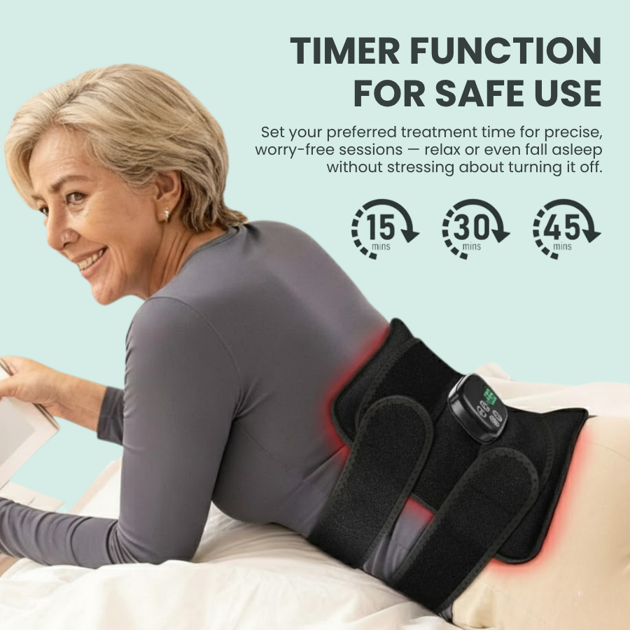 Dispositivo de terapia de luz roja para aliviar dolor muscular y articular, con modo de vibración.