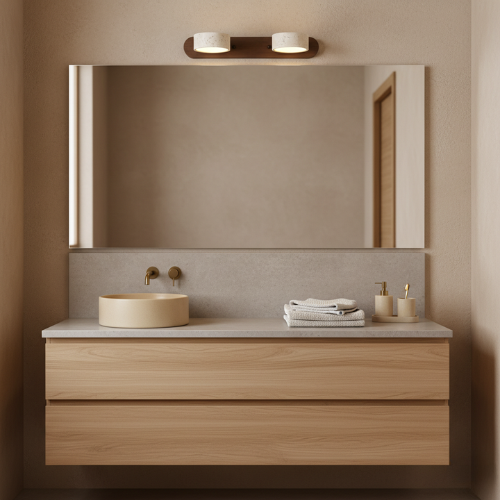 Aplique moderno de pared, focos ajustables, iluminación Wabi Sabi interior.