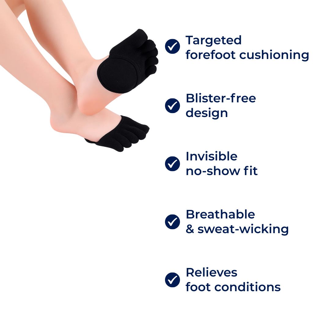 Calcetines de dedo transpirables para confort anti-ampollas. Amortiguación y protección de pies unisex para actividad.