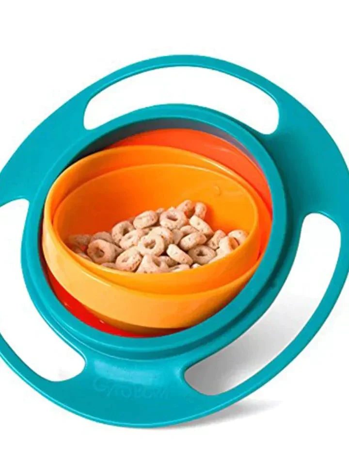 Tazón giratorio antiderrames infantil. Diseñado para que niños y bebés disfruten sus snacks y comida sin ensuciar.