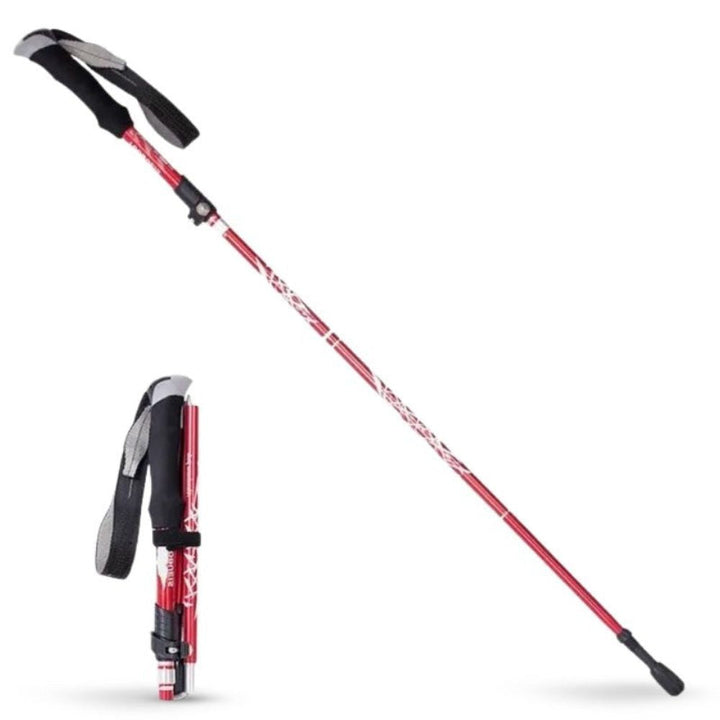 Bastón de caminata automático retráctil premium, soporte ergonómico para senderismo y trekking ligero.