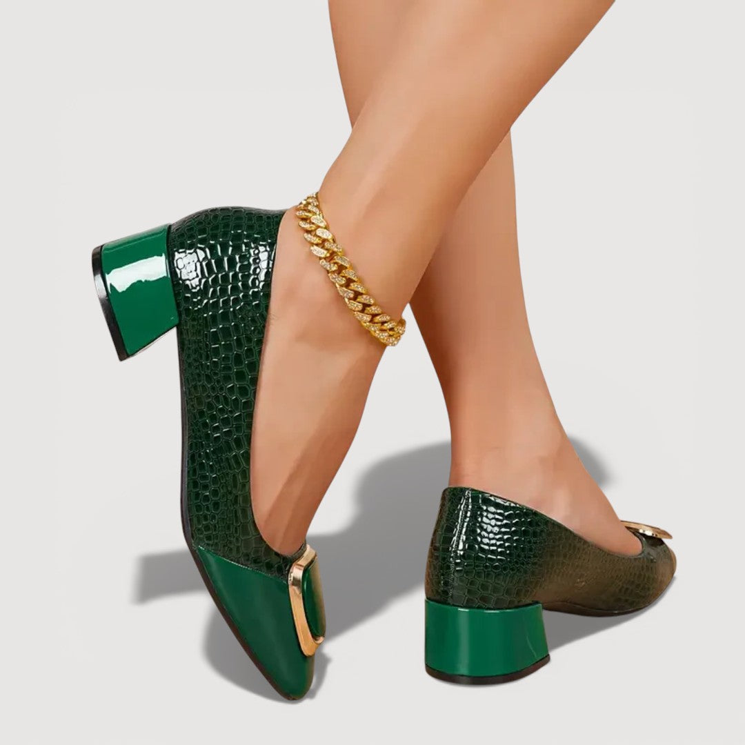 Calzado de mujer: tacones bloque croco, cómodos y sofisticados para cualquier evento.
