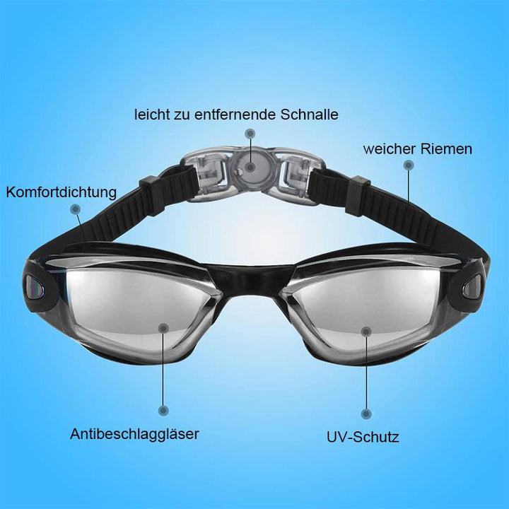 Gafas de piscina y mar para adultos, cómodas y con ajuste seguro. Antivaho y protección UV garantizada.