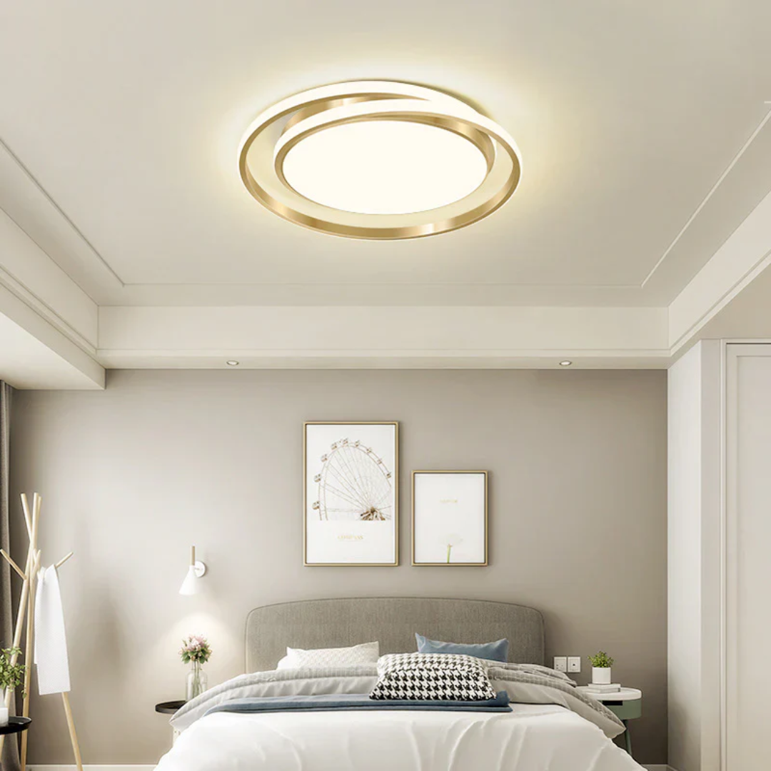 Lámpara de techo LED moderna con diseño de anillo, ideal para iluminación minimalista en salón u hogar.
