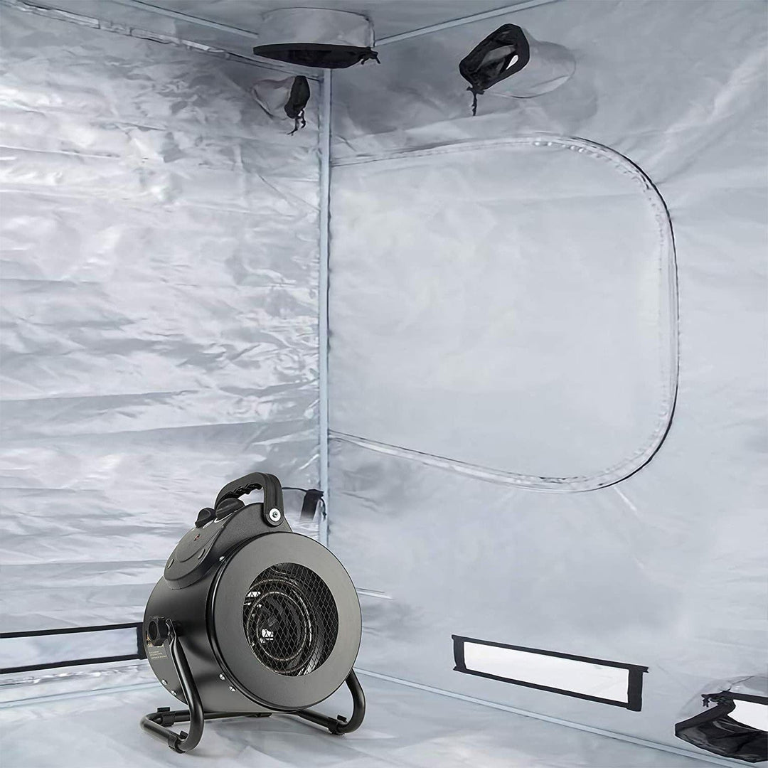 Detalle del calentador eléctrico IPX4. Potente ventilador para climatización rápida en cualquier espacio.