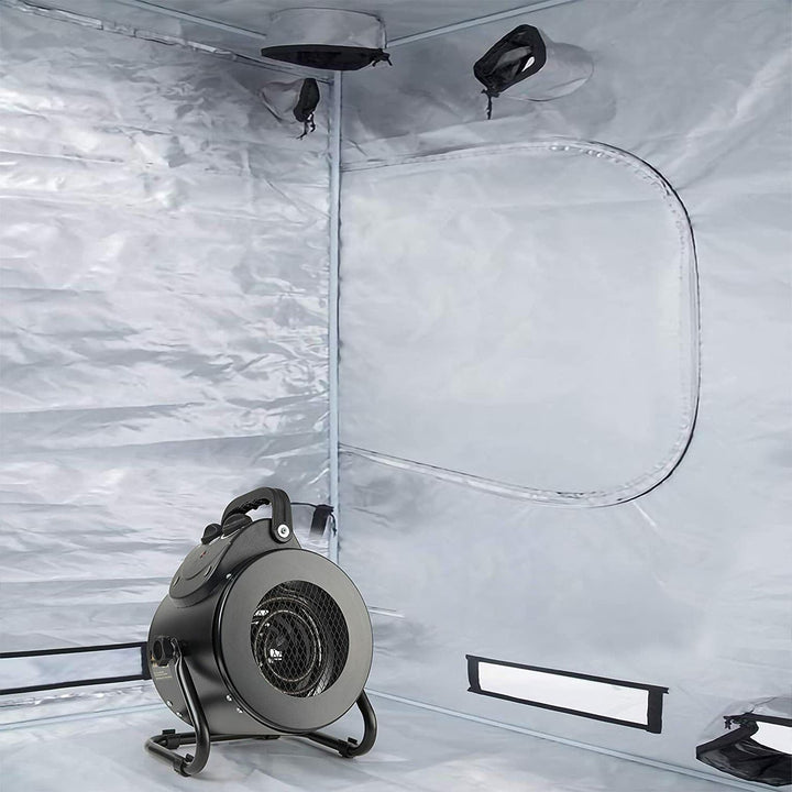 Detalle del calentador eléctrico IPX4. Potente ventilador para climatización rápida en cualquier espacio.