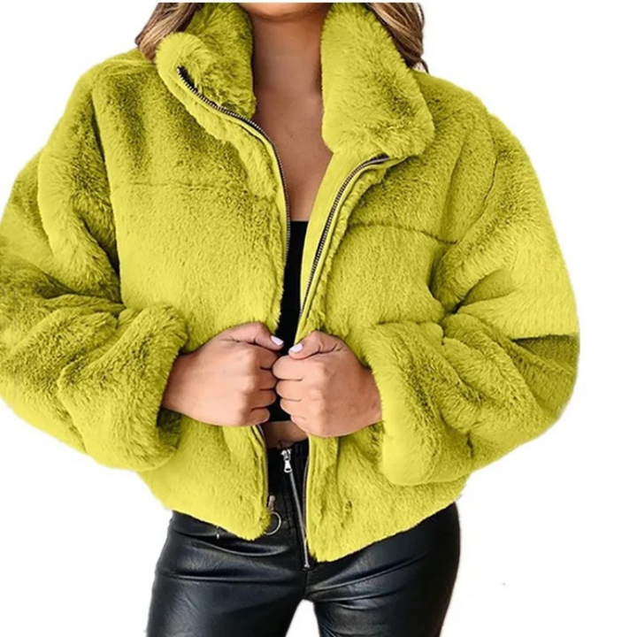 Chaqueta corta teddy para mujer, abrigadora y con cremallera, perfecta para moda casual.