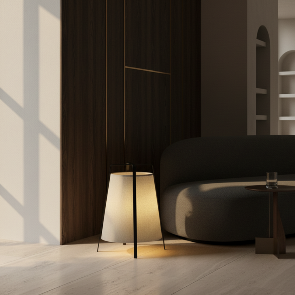 Lámpara de pie de diseño elegante, crea un ambiente acogedor y moderno.