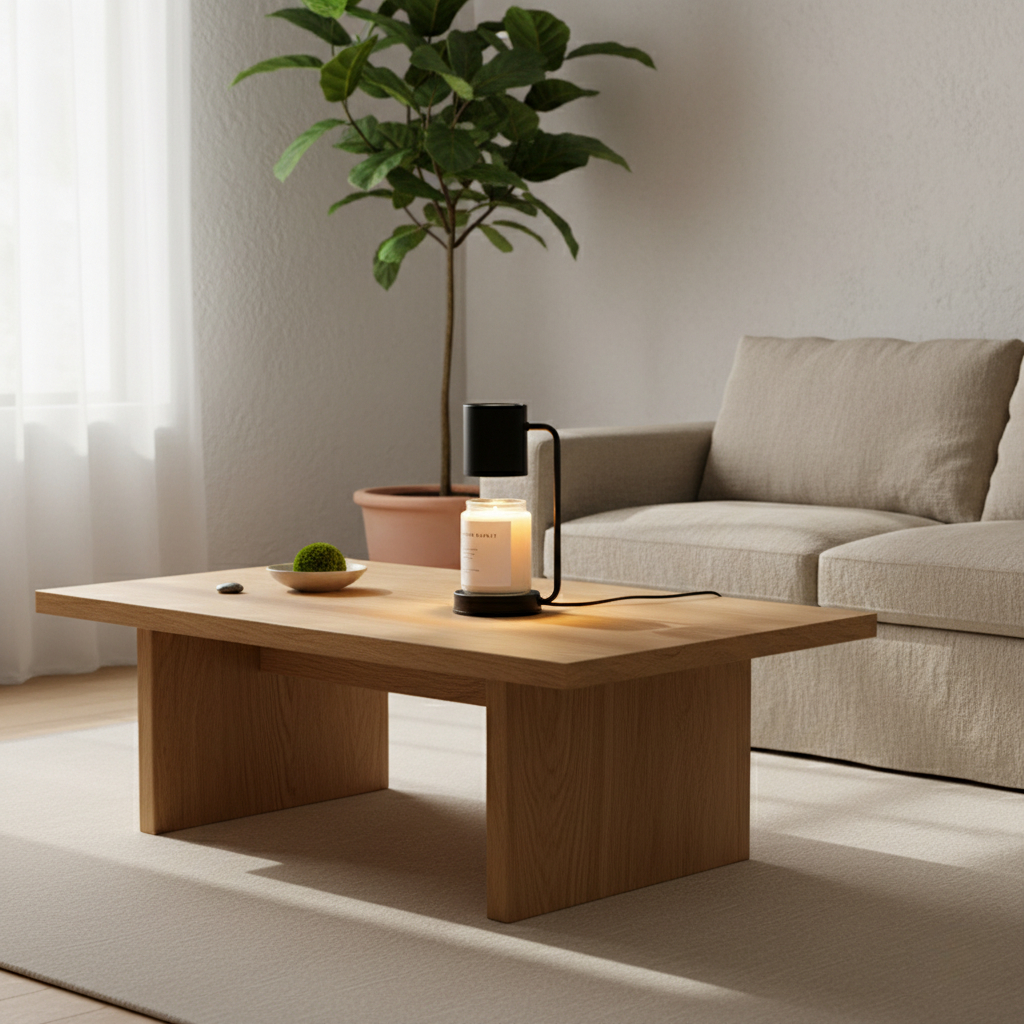 Lámpara calentadora de velas estilo escandinavo, libera fragancia y ofrece iluminación ambiental suave al espacio.