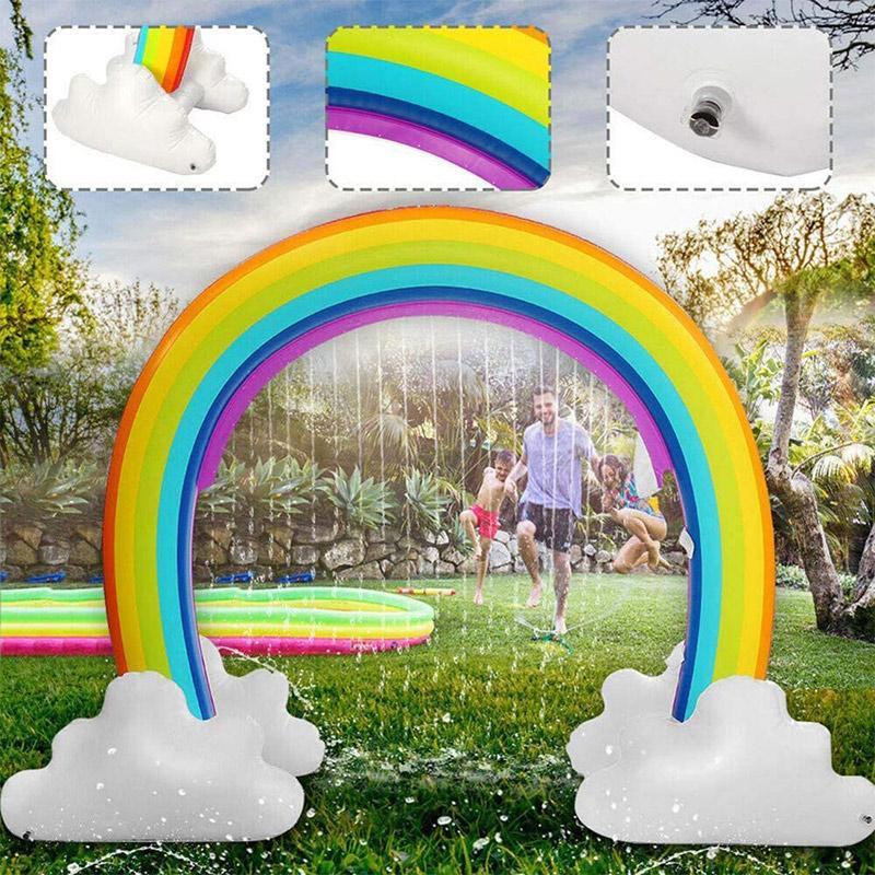 Arcoíris inflable con rociador, juego de agua para niños, ideal para el verano y el jardín.