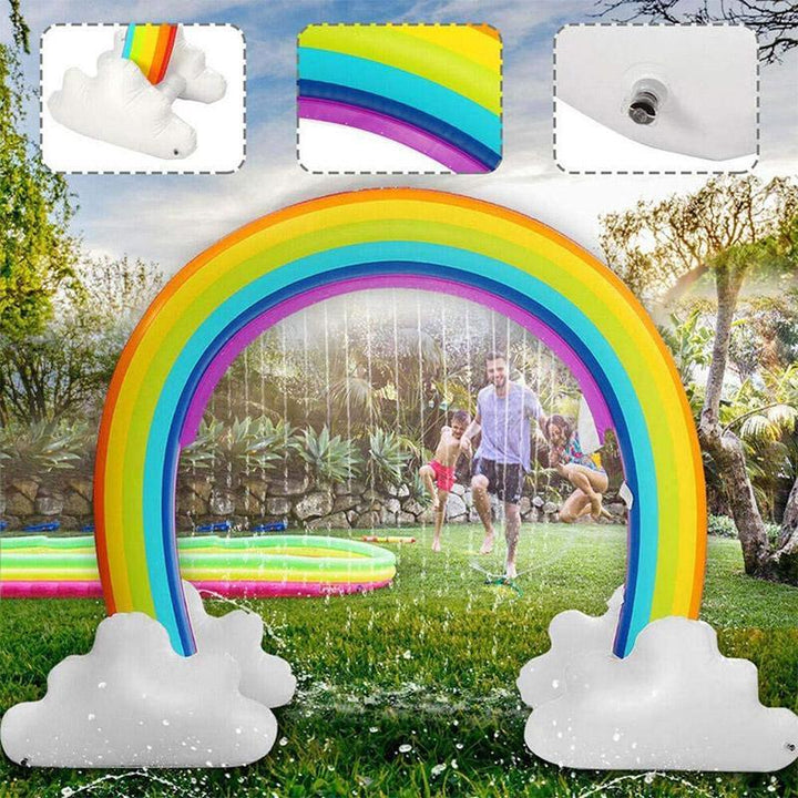 Arcoíris inflable con rociador, juego de agua para niños, ideal para el verano y el jardín.