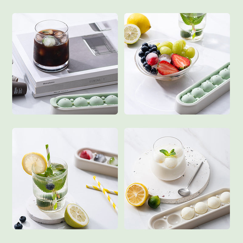Molde de silicona para hielo esférico. Bandeja con 6 bolas grandes para bebidas frías de verano. Reutilizable y práctico.