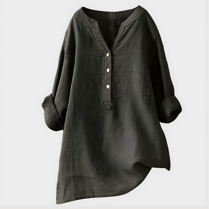Blusa chic de mujer con cuello en V, estilo elegante y cómodo, ideal para oficina o look casual de verano.