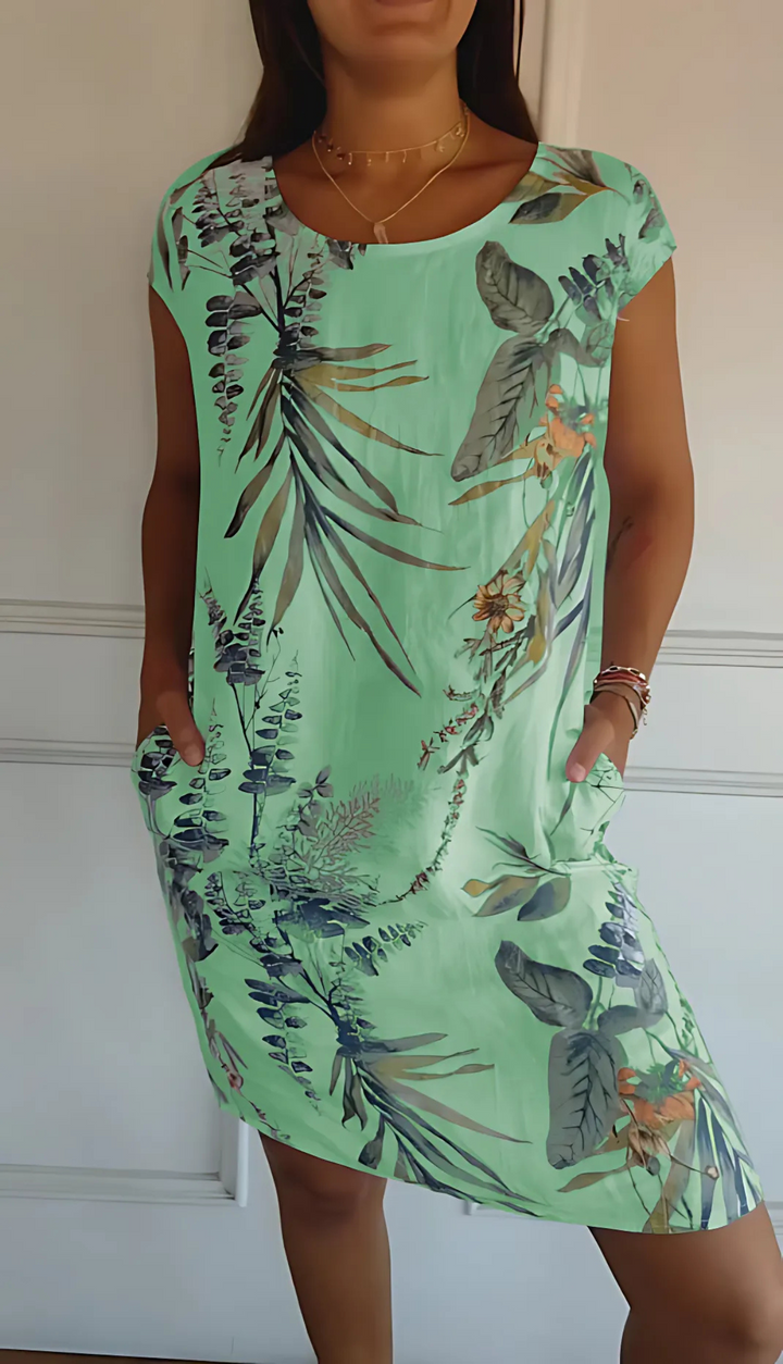 Ropa femenina: vestido casual recto con escote redondo, perfecto para el día a día.