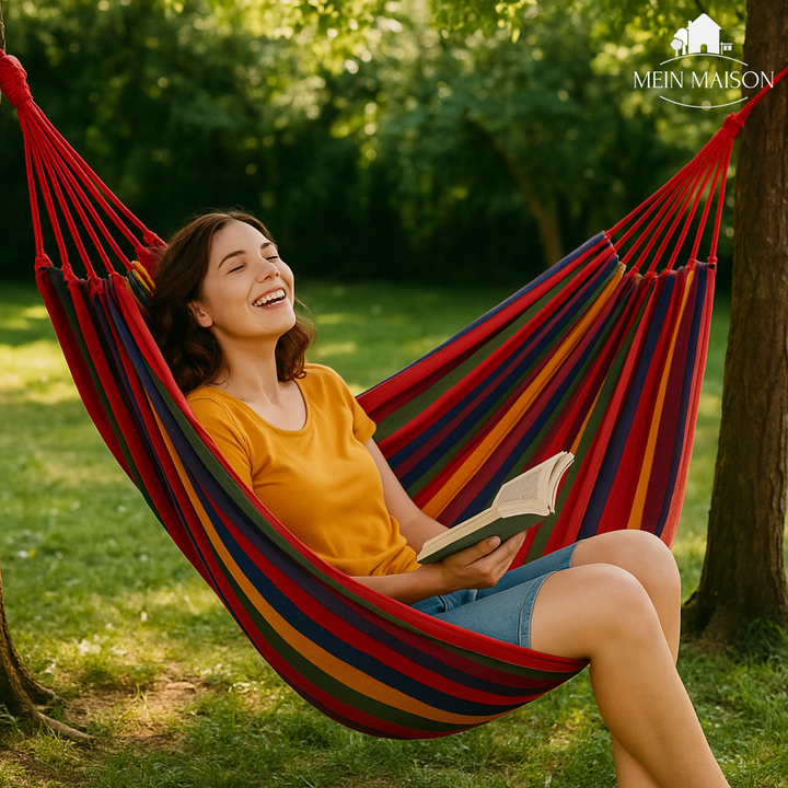 Hamaca de lona duradera para exteriores. Disfruta de momentos de relajación en tu jardín, camping o playa. Portátil.