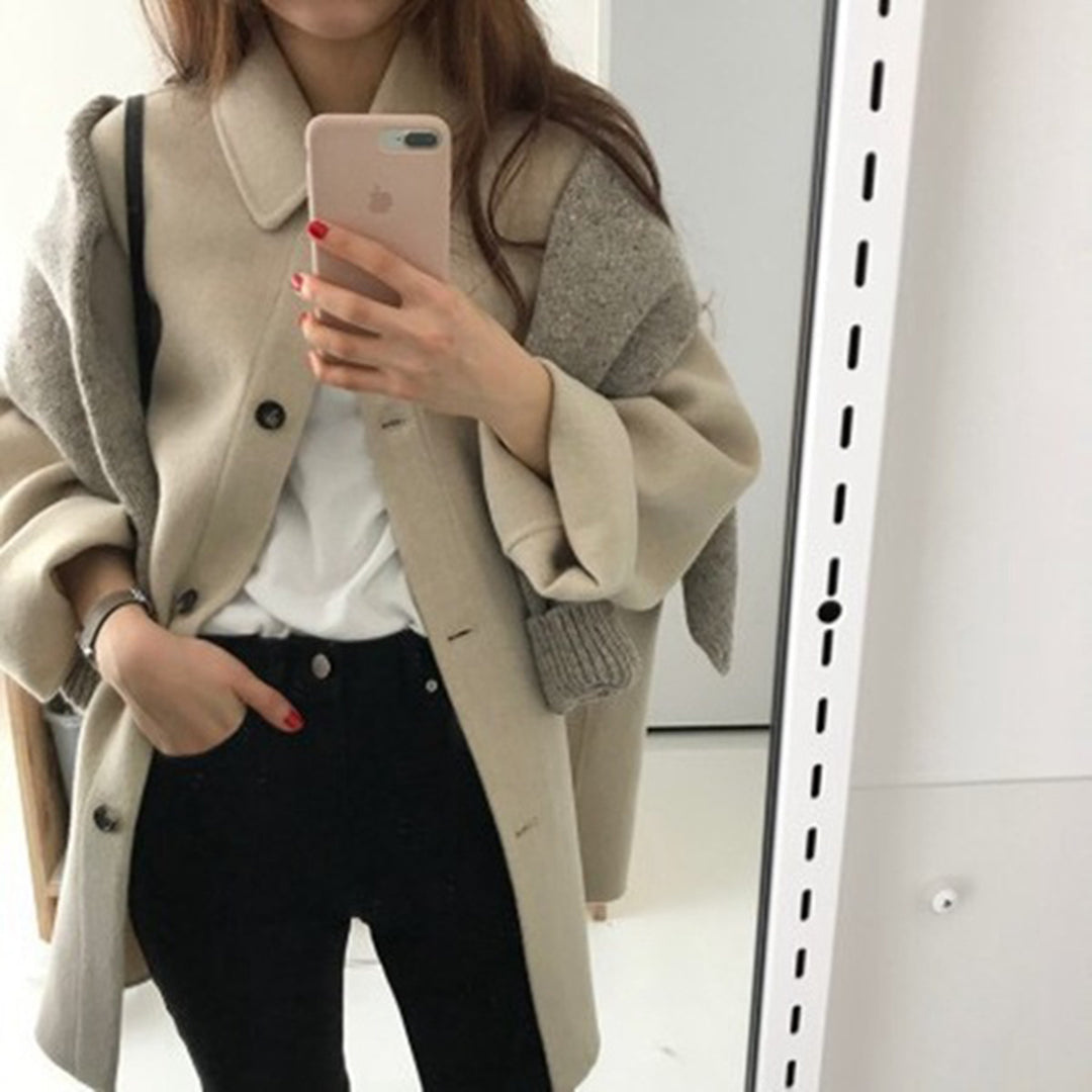 Abrigo largo de invierno estilo clásico para mujer, elegante y versátil. Ropa de abrigo.