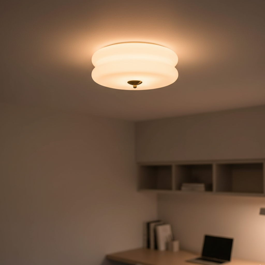 Diseño Art Decó en lámpara de techo, brinda luz cálida y estilo sofisticado a la decoración interior.