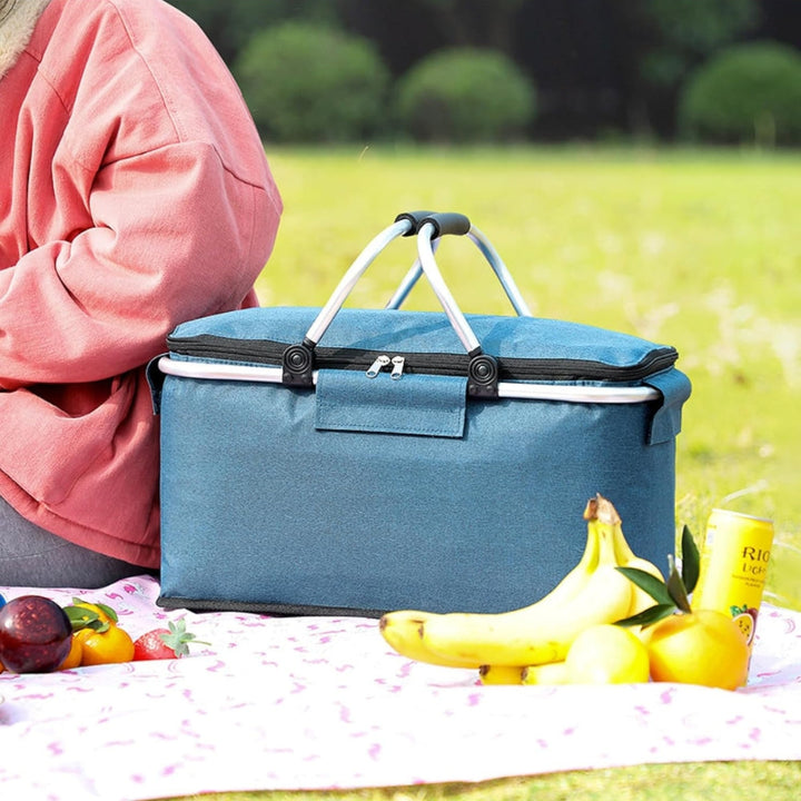 Gran cesta de picnic plegable 18L con forro impermeable y aislamiento térmico. Perfecta como nevera portátil.