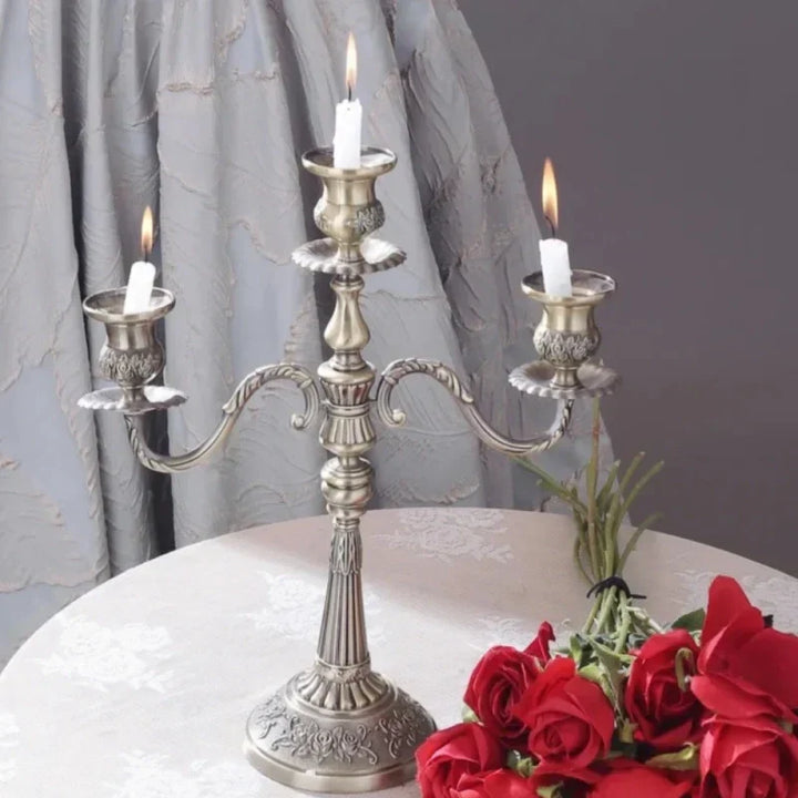 Candelabro grande estilo europeo, plateado, para 5 velas, lujo en tu decoración.