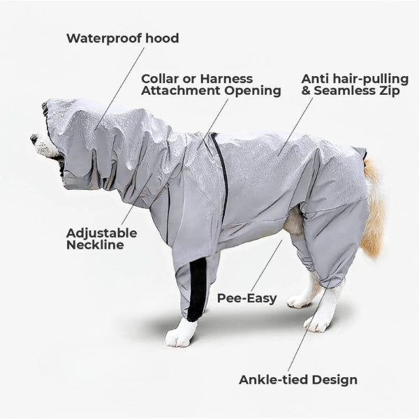 Ropa de perro reflectante, chubasquero impermeable con capucha, ideal para lluvia y visibilidad.