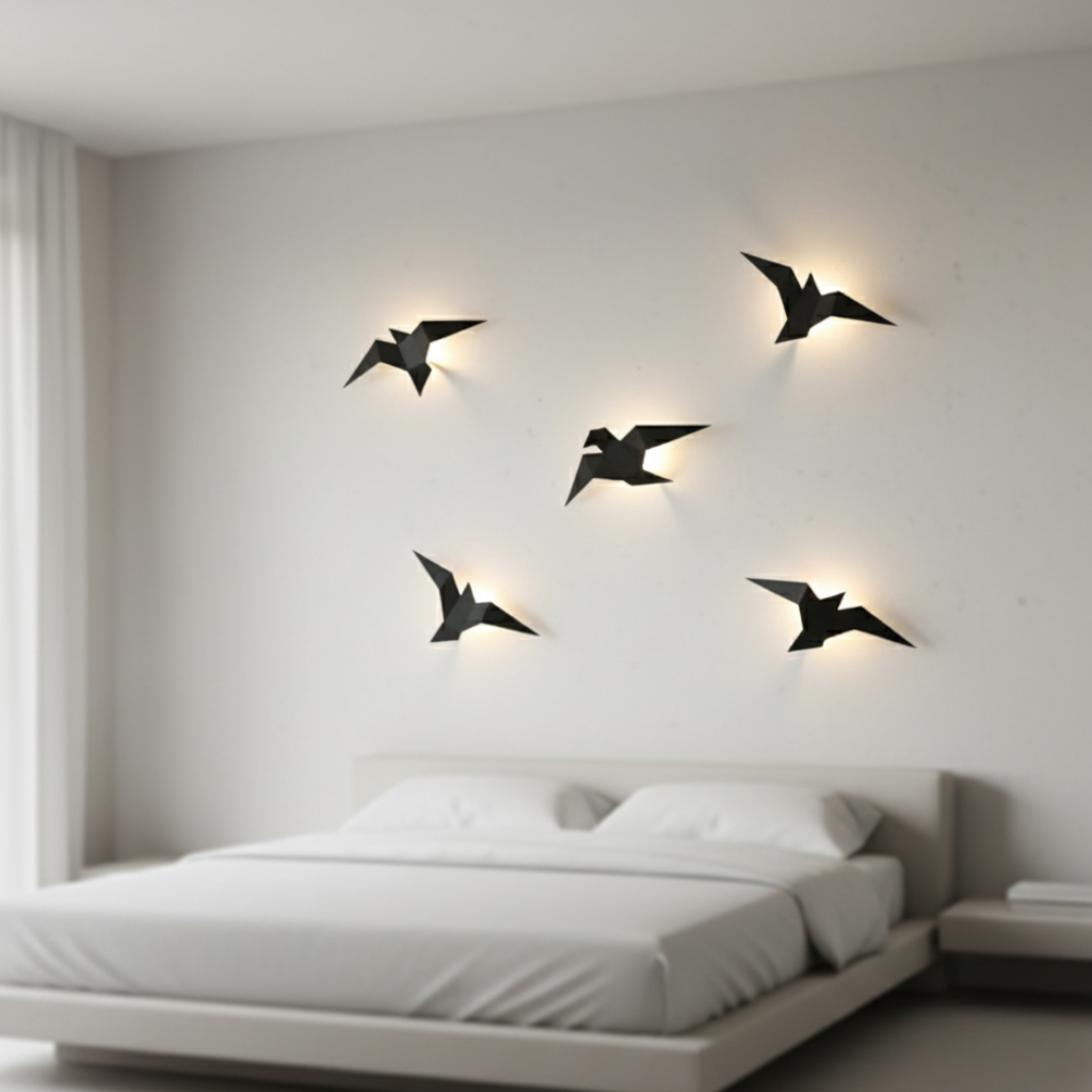 Luz de pared LED Akaru, pieza escultórica origami. Iluminación moderna y artística para el hogar.