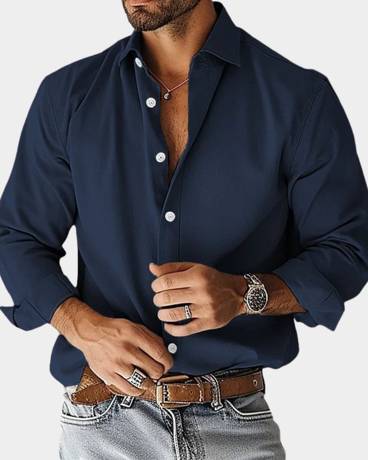 Camisa de hombre práctica sin plancha, antiarrugas y elástica. Estilo versátil, perfecta para cualquier ocasión.