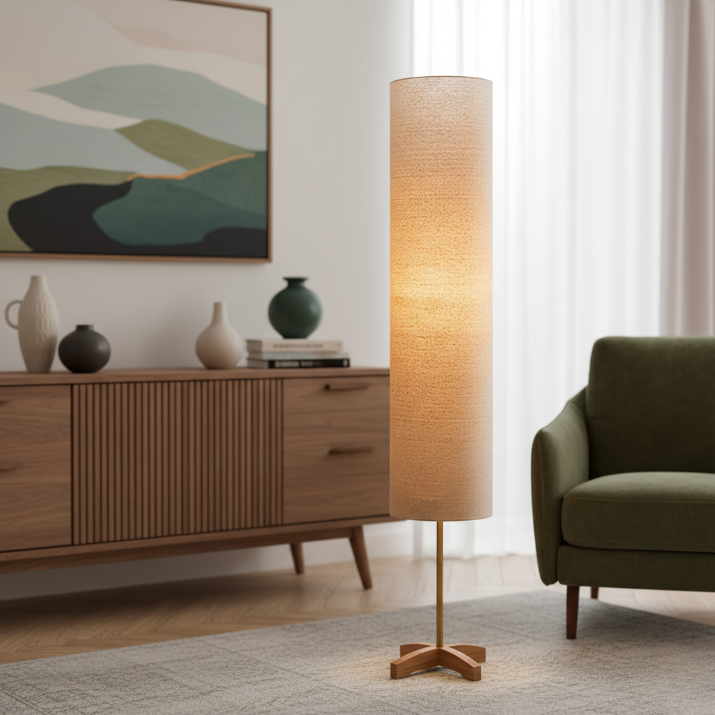 Lámpara de pie Nomi: diseño escandinavo-japonés elegante para iluminación interior. Perfecta para decoración del hogar.