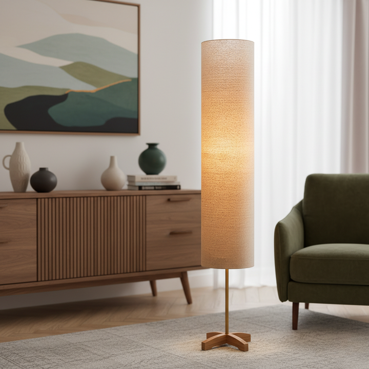Lámpara de pie Nomi: diseño escandinavo-japonés elegante para iluminación interior. Perfecta para decoración del hogar.