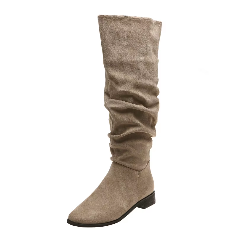 Botas negras de rodilla para mujer. Punta redonda, estilo elegante, calzado femenino cómodo para invierno.