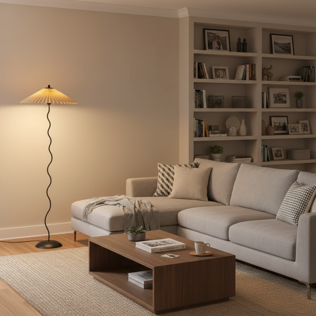 Lámpara de pie Élan Silhouette para dormitorio. Iluminación LED cálida, diseño único.