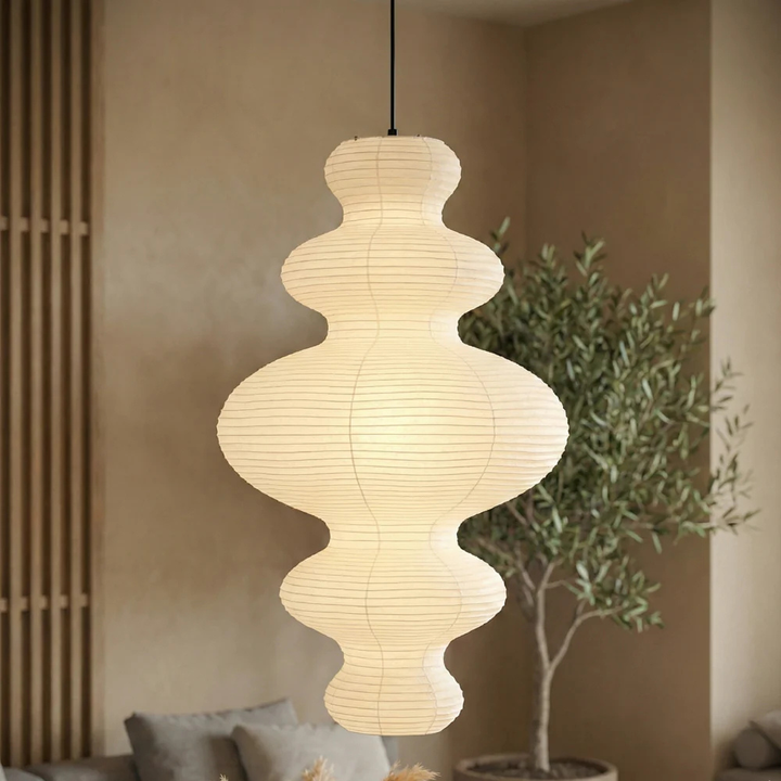 Lámpara colgante Akari Juni, luz cálida para el hogar. Diseño minimalista y estilo Japandi.