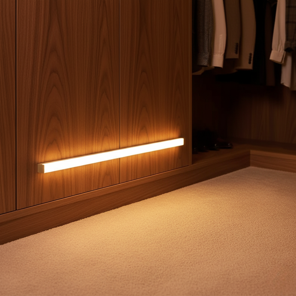 Iluminación LED versátil para armarios, pasillos y cajones con sensor de movimiento.