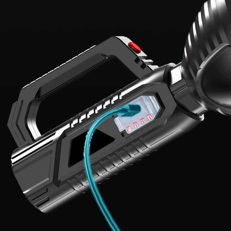 Linterna LED recargable USB, 8000mAh, super brillante, impermeable para aventuras de camping.