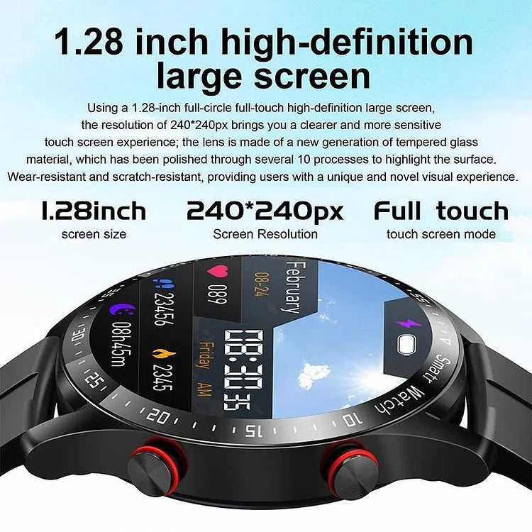 Smartwatch elegante unisex con pantalla táctil. Compatible con iOS/Android, pagos NFC y monitor de salud.