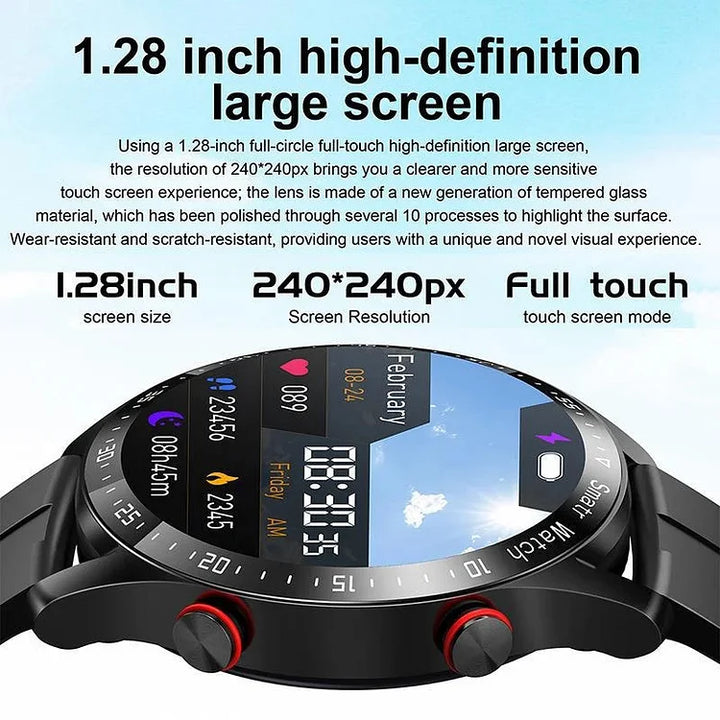 Smartwatch elegante unisex con pantalla táctil. Compatible con iOS/Android, pagos NFC y monitor de salud.