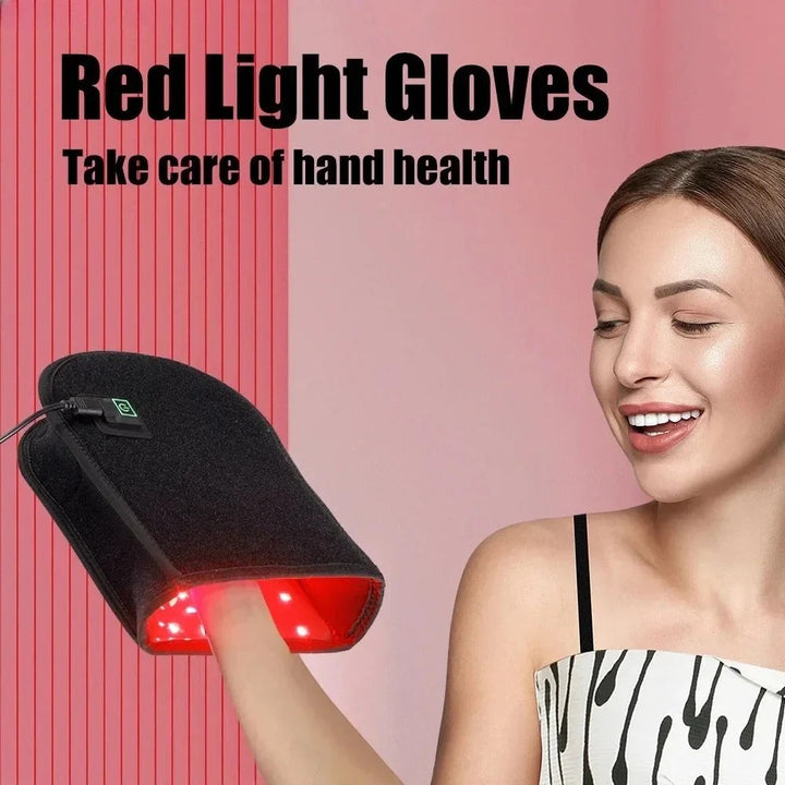 Guante de luz roja para el bienestar de manos, reduce dolor y mejora la calidad de vida.