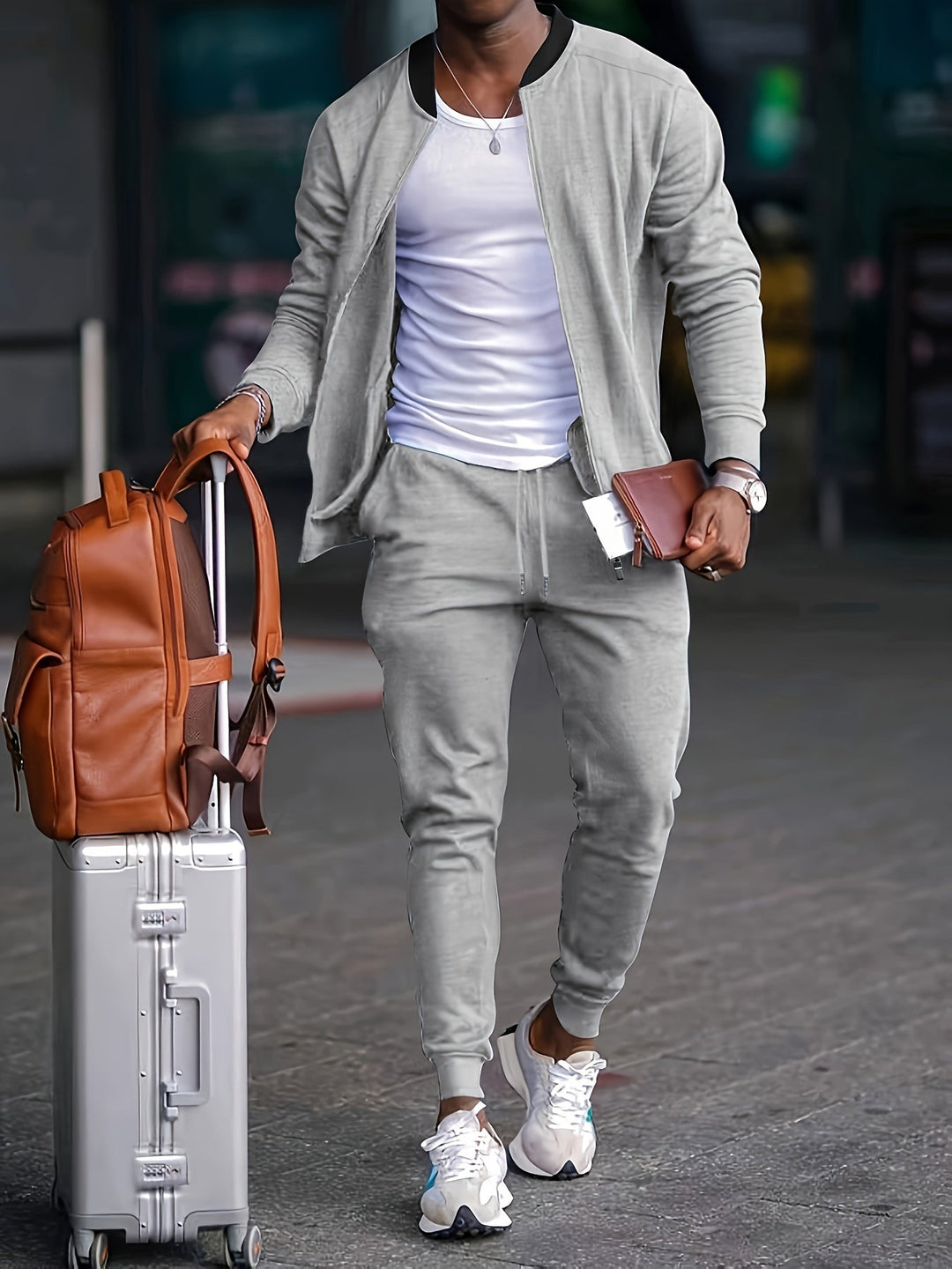 Pantalón y camiseta de algodón y poliéster para hombre. Conjunto de dos piezas casual, ideal para el día a día.